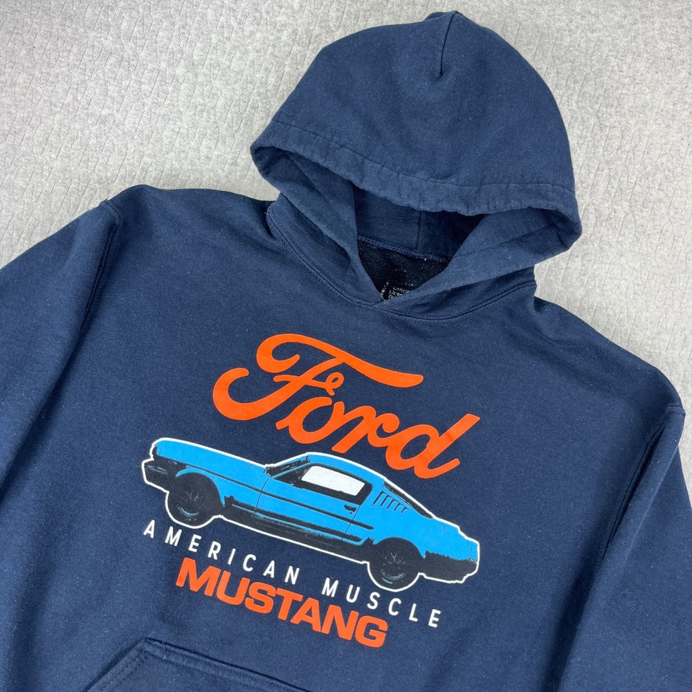Vintage Ford fastback Hoodie Men M Navy American Muscle Mustang car GT500 cobra